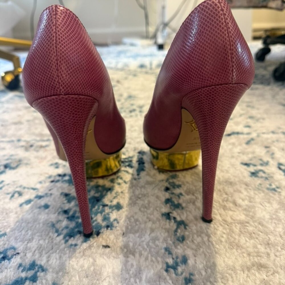 Charlotte Olympia Dolly Purple Mauve Lizard-Embossed Heels - Size 36.5 - Picture 3 of 6